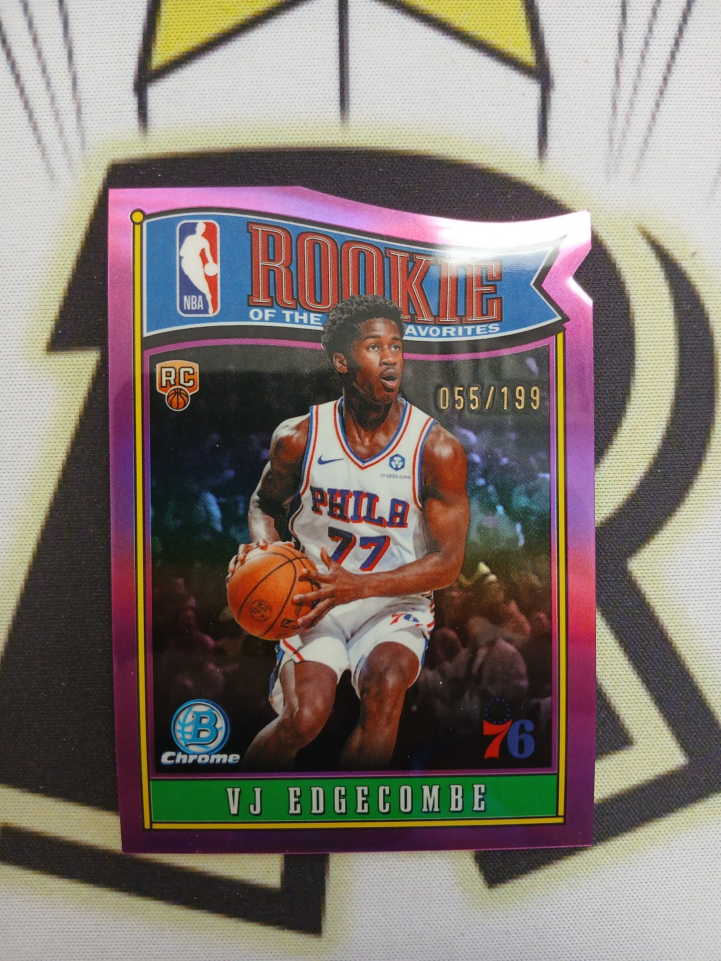 2025 Bowman Chrome VJ Edgecombe Rookie of the Year Favorites Die Cut Purple Refractor #/199