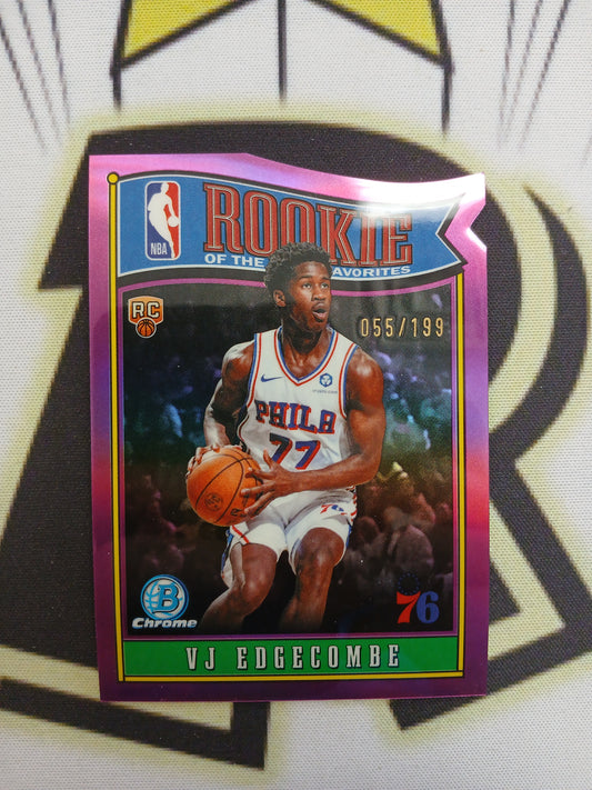 2025 Bowman Chrome VJ Edgecombe Rookie of the Year Favorites Die Cut Purple Refractor #/199