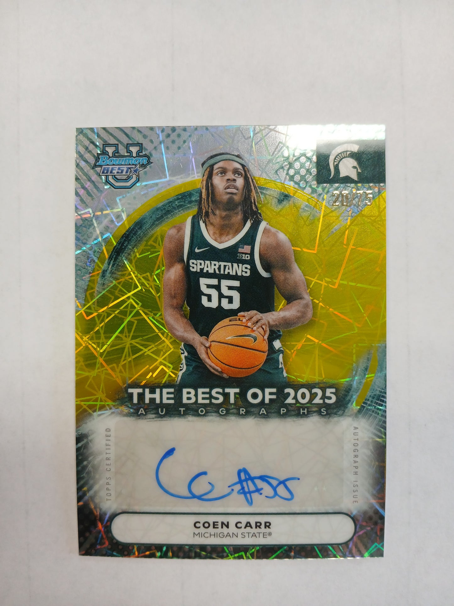 2026 Bowman Best U Coen Carr The Best of 2025 Auto Yellow Lazer Refractor #/75