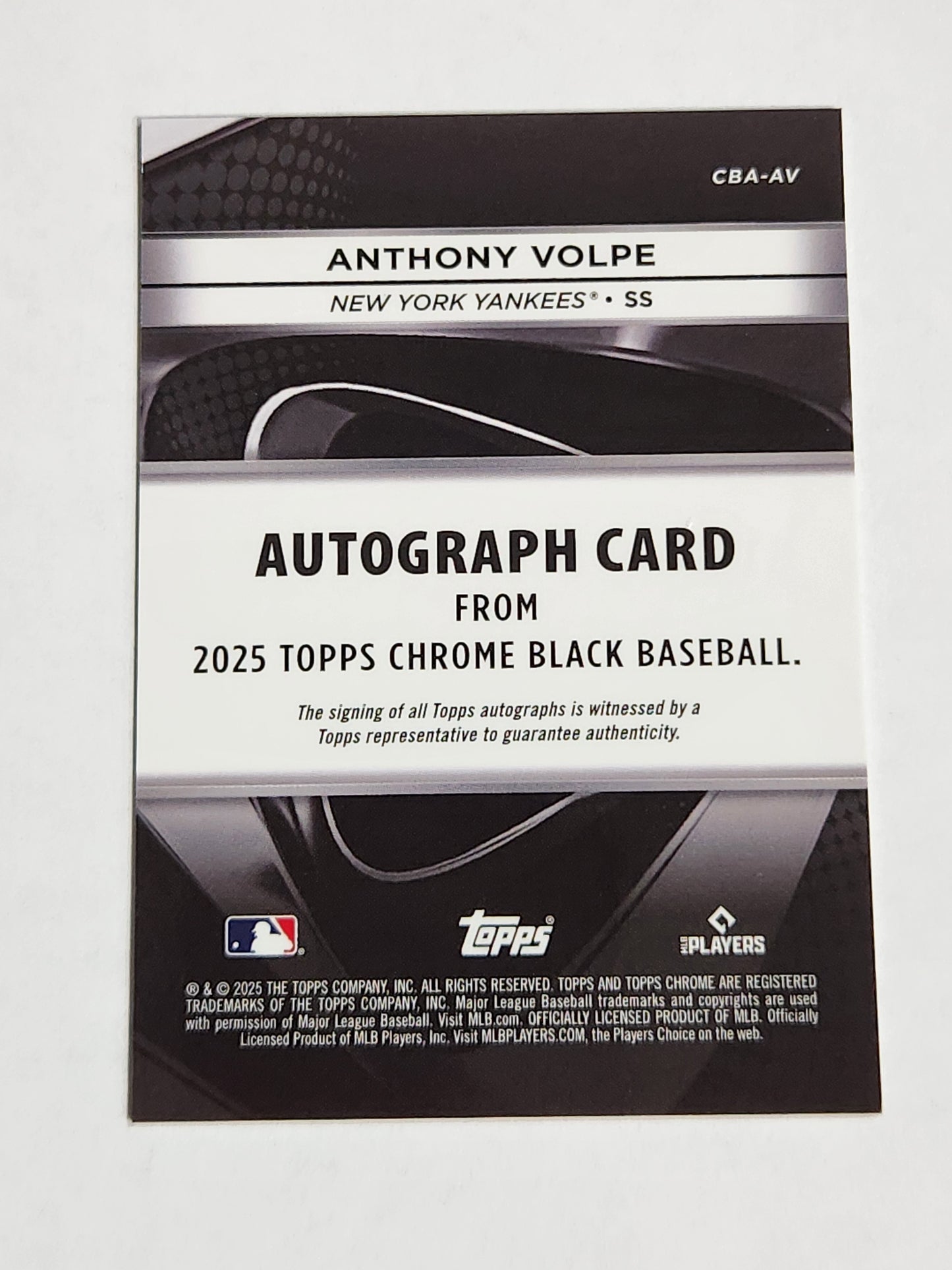 2025 Topps Chrome Black Anthony Volpe On Card Auto Gold #/50