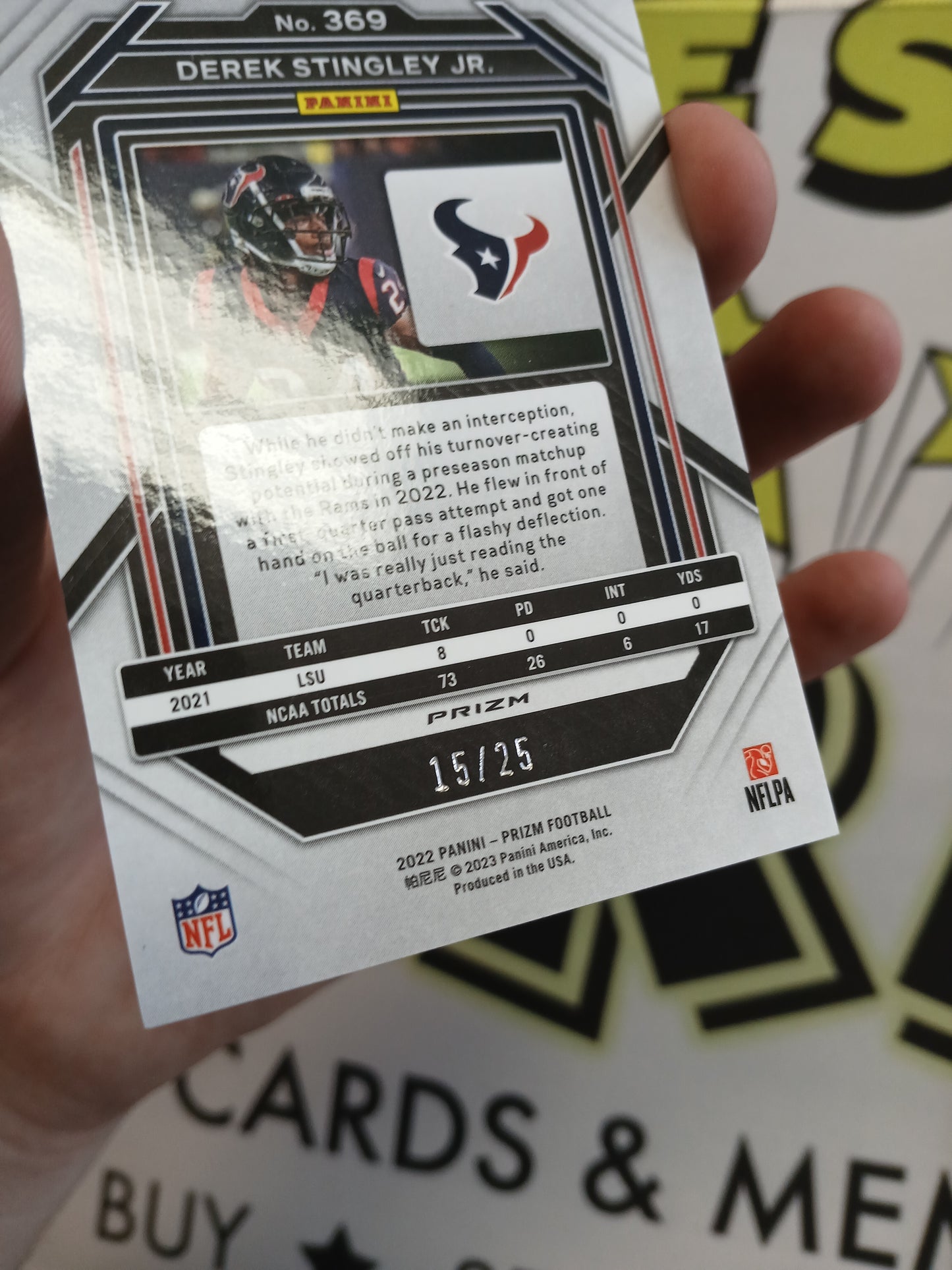 2022 Prizm Derek Stingley Jr Blue Camo Rookie Prizm SP #/25