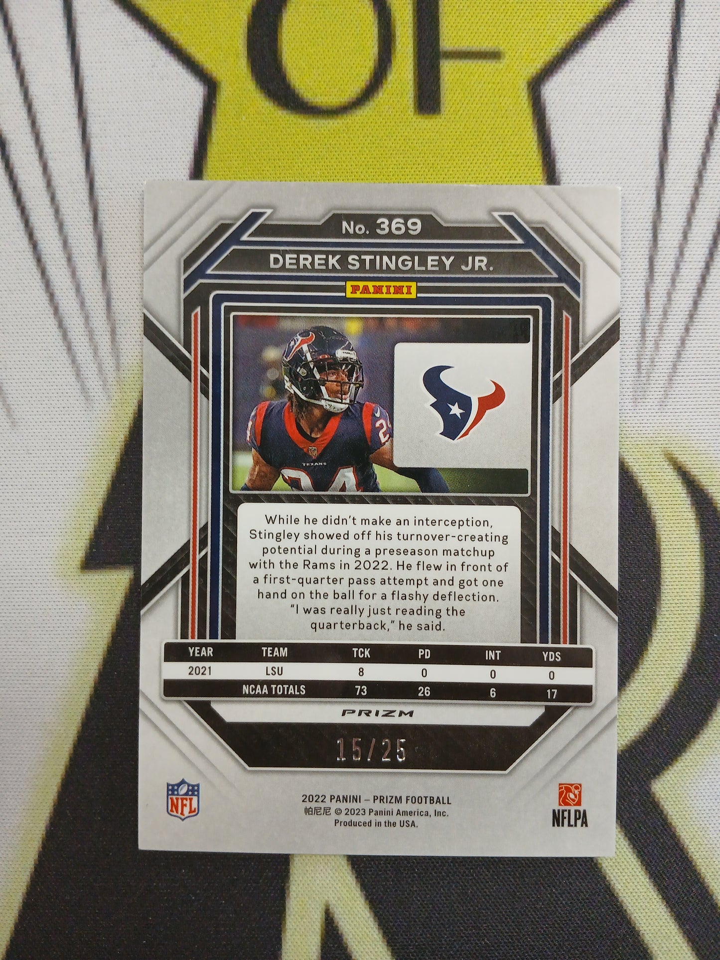 2022 Prizm Derek Stingley Jr Blue Camo Rookie Prizm SP #/25