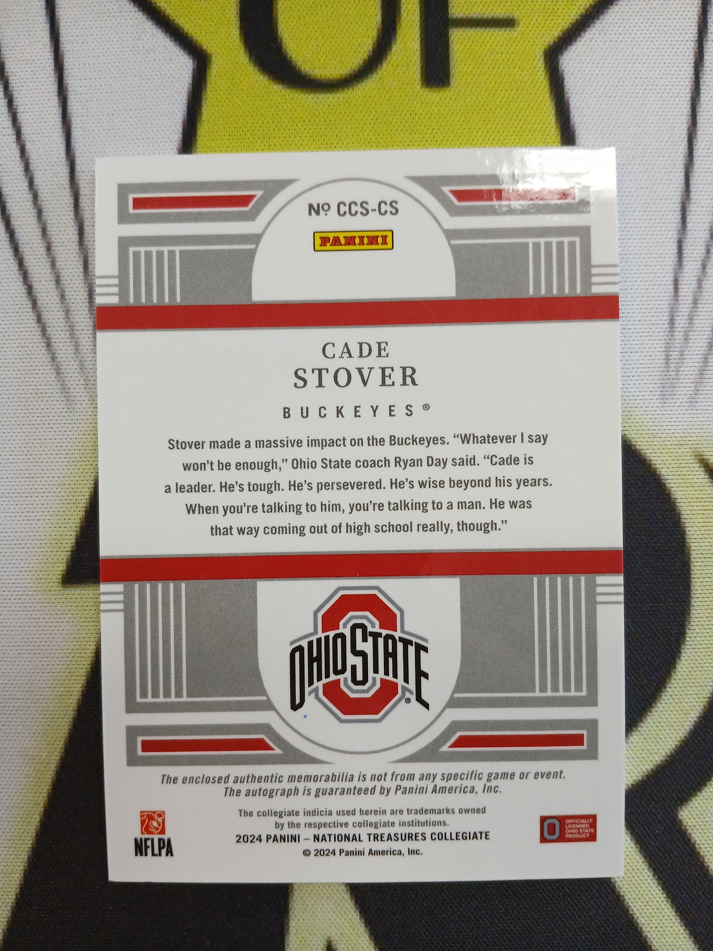 2024 National Treasures Collegiate Cade Stover Rookie Triple Color Patch On Card Auto #/39
