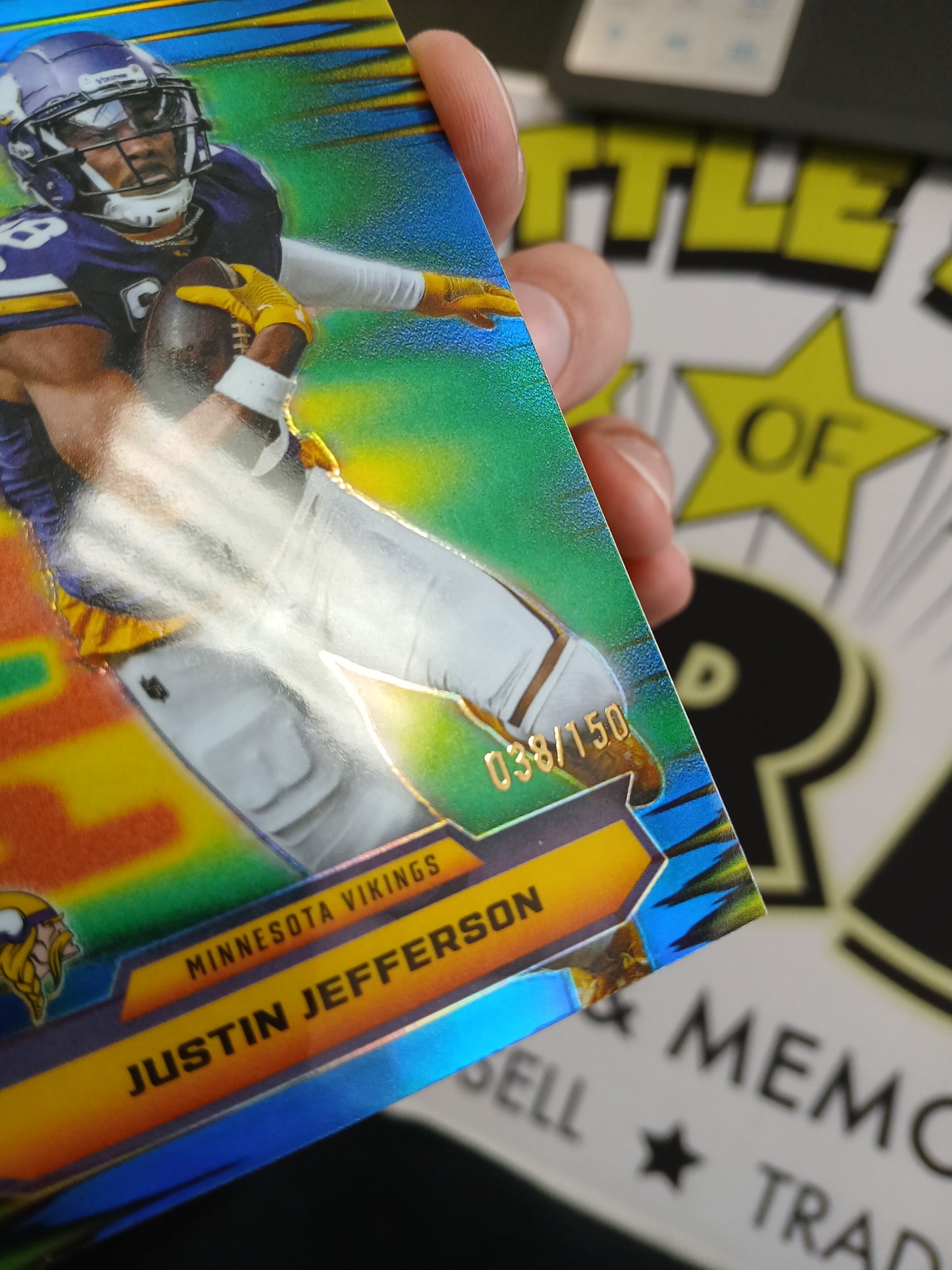 2025 Topps Chrome Justin Jefferson Power Players Blue Refractor #/150