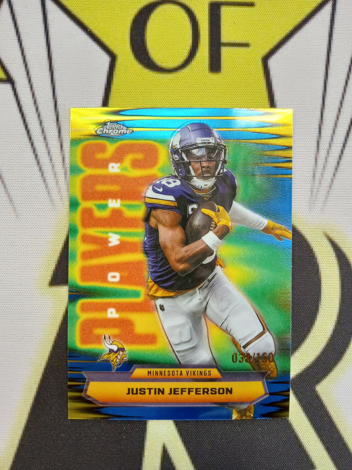 2025 Topps Chrome Justin Jefferson Power Players Blue Refractor #/150
