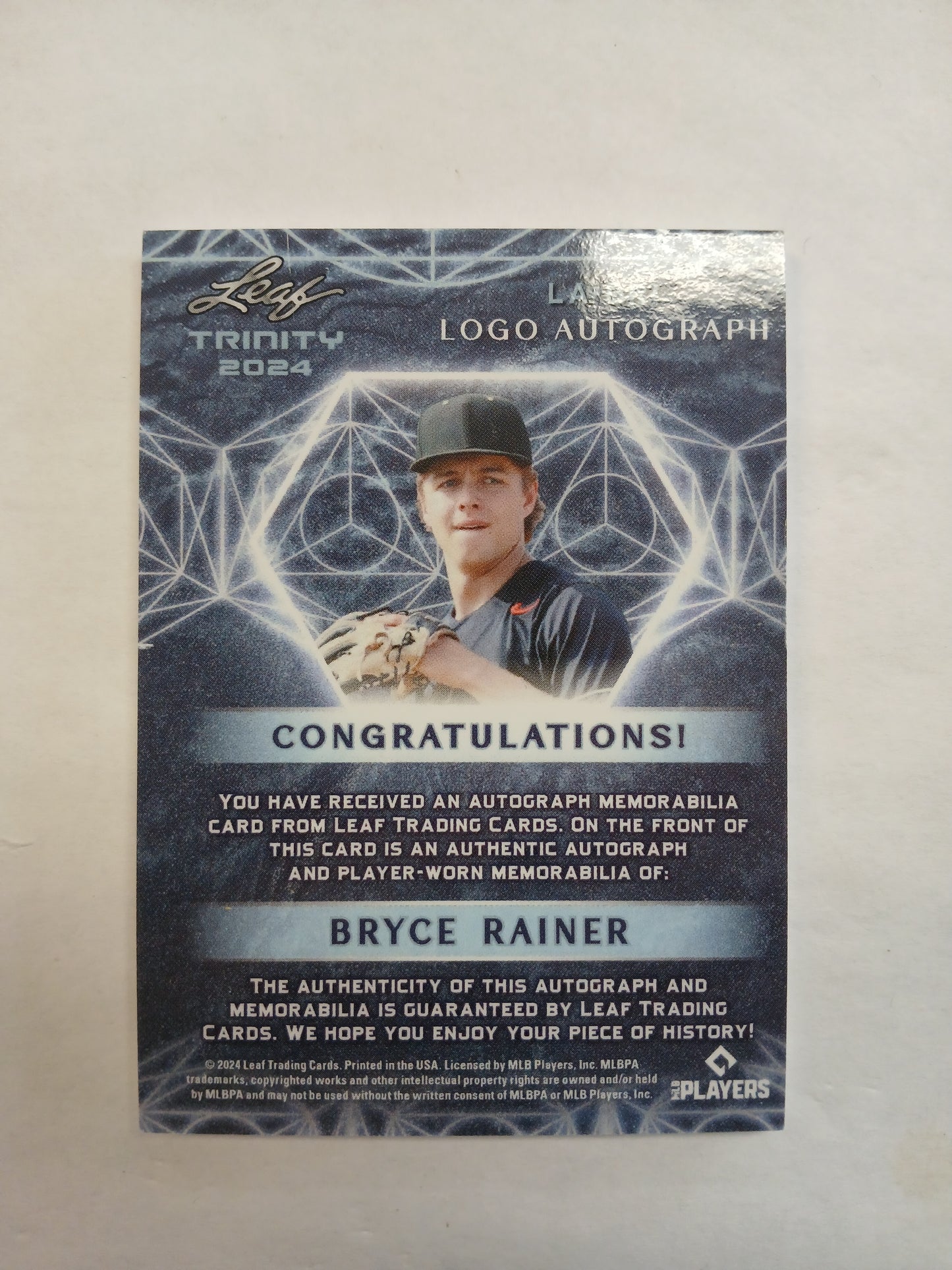 2024 Leaf Trinity Bryce Rainer MLB Logo man Patch #1/1 One of One Auto