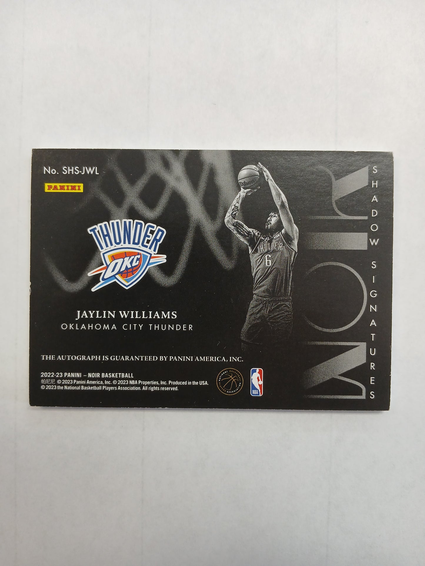 2022 Noir Jaylin Williams Shadow Signatures On Card Rookie Auto #/99