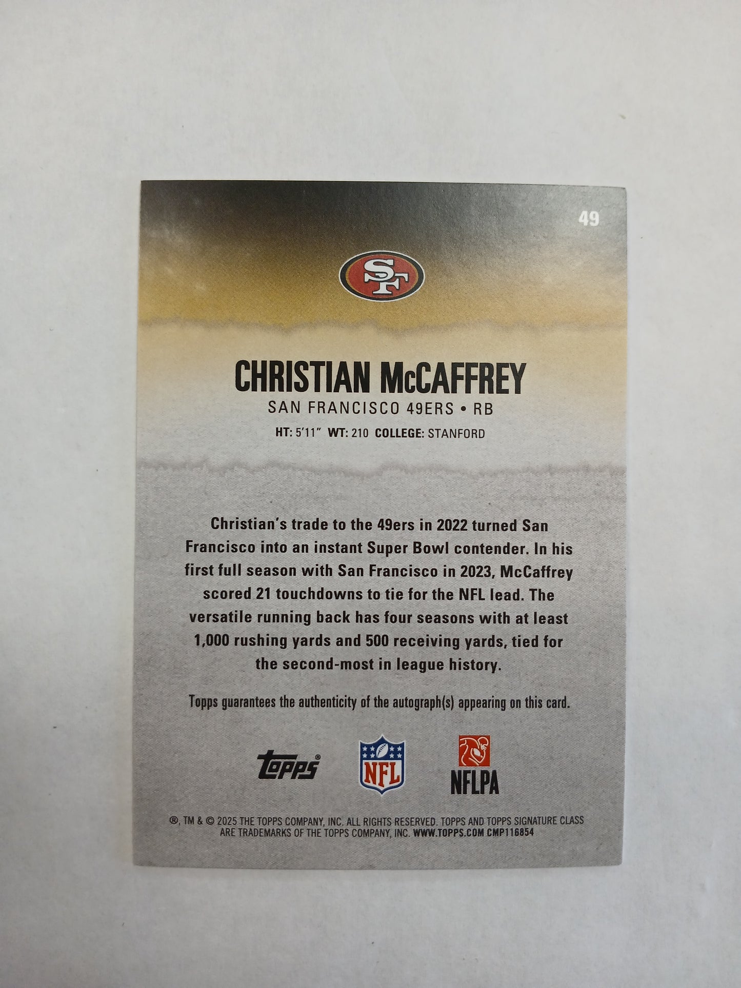 2025 Topps Signature Class Christian McCaffrey Auto Red #/25