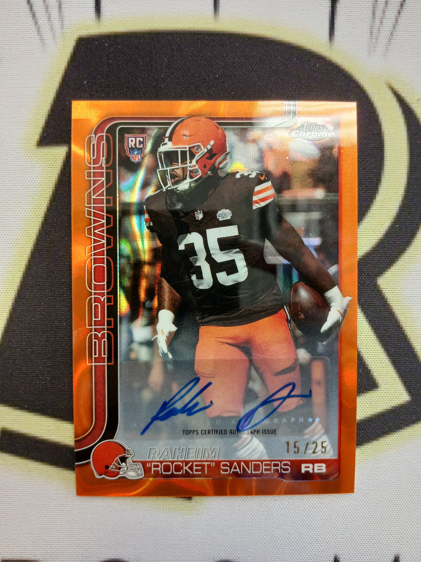 2025 Topps Chrome Raheim "Rocket" Sanders Orange Wave Rookie Auto #/25