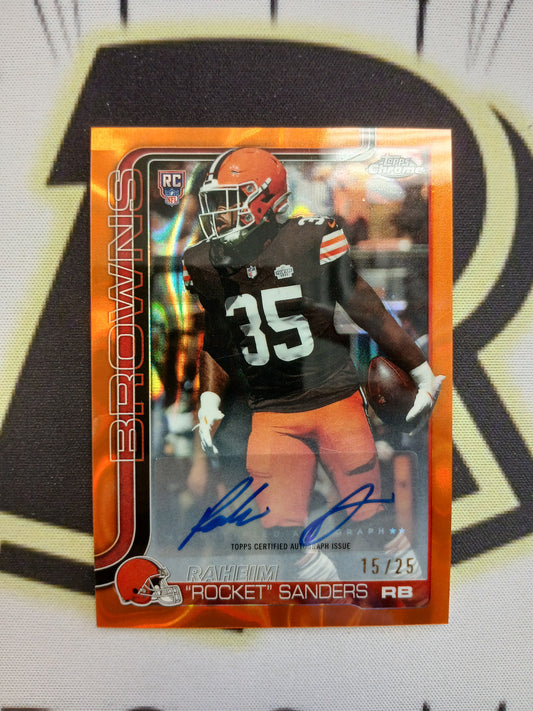 2025 Topps Chrome Raheim "Rocket" Sanders Orange Wave Rookie Auto #/25