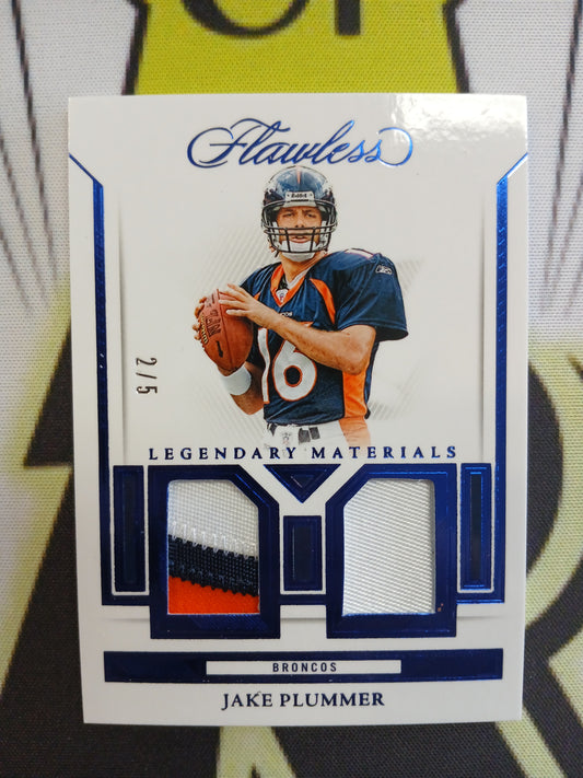 2023 Flawless Jake Plummer Legendary Materials Triple Color Dual Patch Blue #/5
