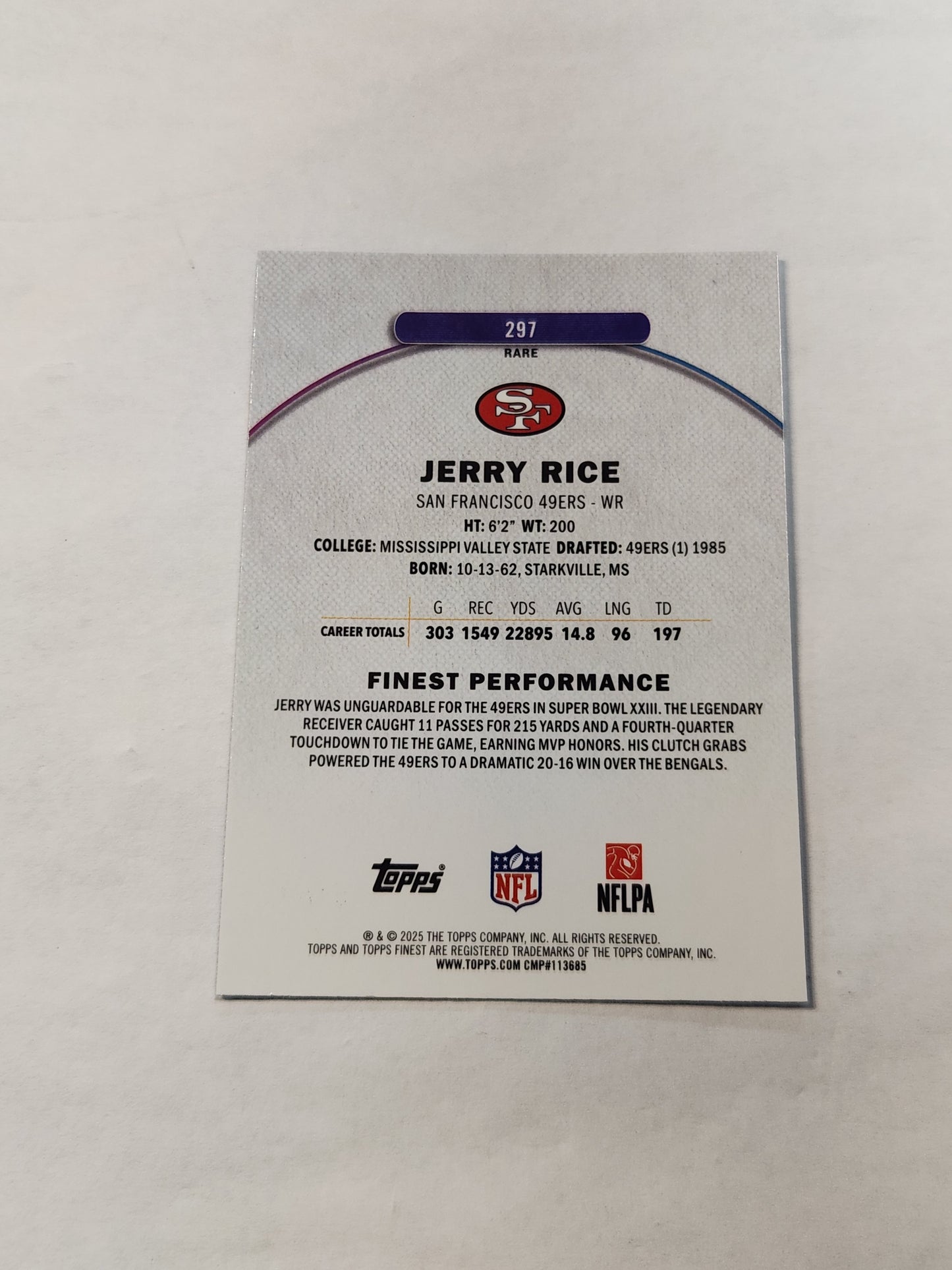 2025 Topps Finest Jerry Rice Rare Blue Refractor #/99