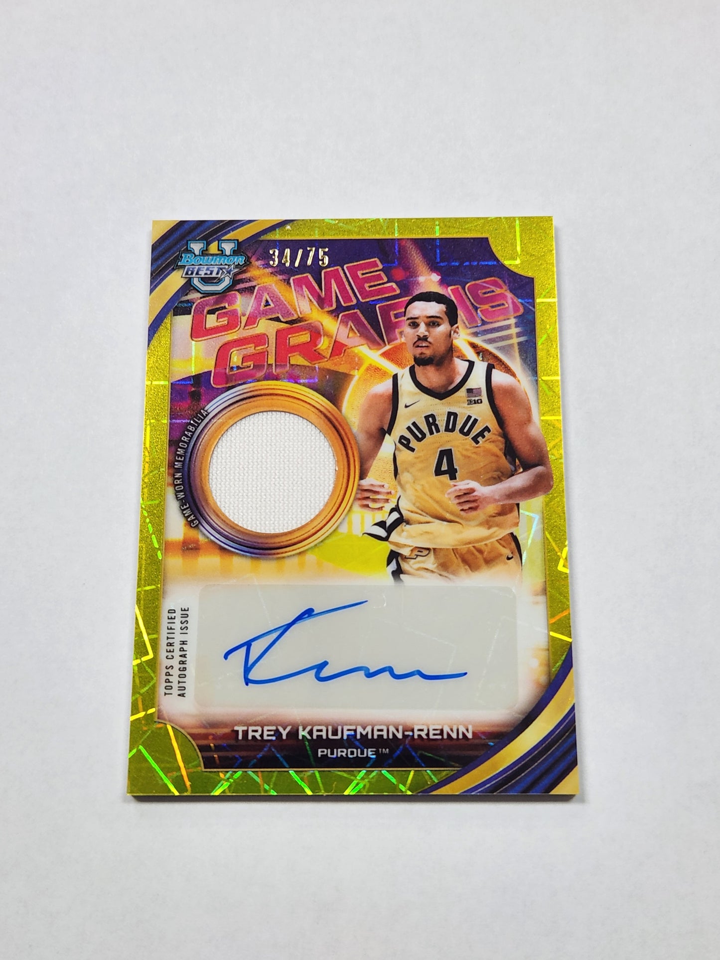 2026 Bowman Best U Trey Kaufman-Renn Game Graphs Patch Auto Yellow Lazer #/75