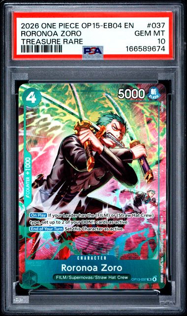 2026 One Piece OP 15 Roronoa Zoro Treasure Rare PSA 10